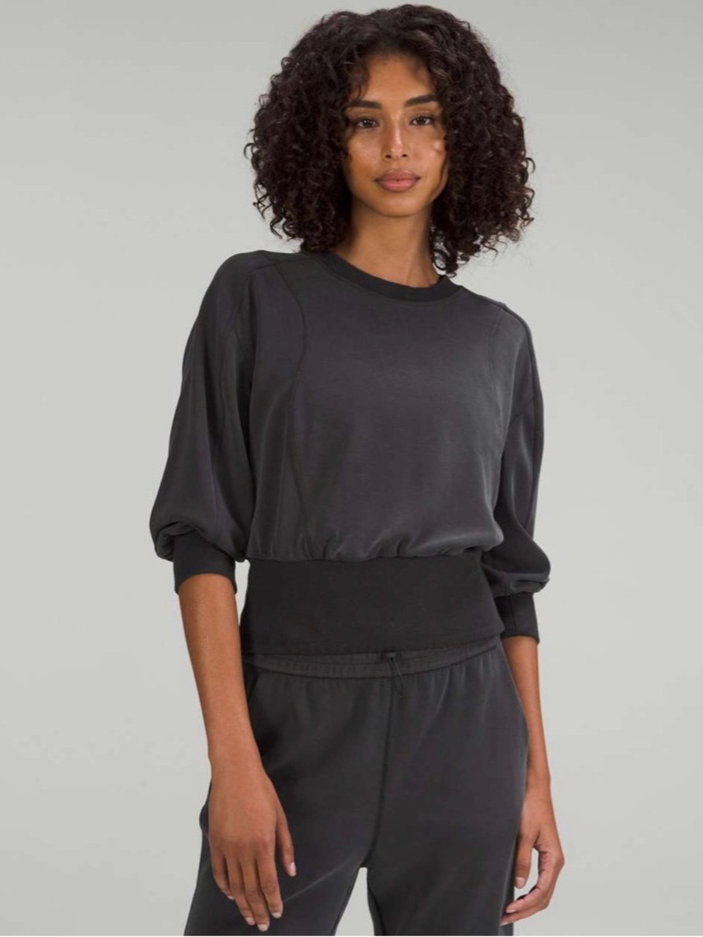 sz 2 Black Lululemon Softstreme Ribbed-Hem Pullover